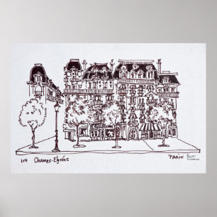 Poster Arquitetura de Haussmann  Champs Elysee, Paris