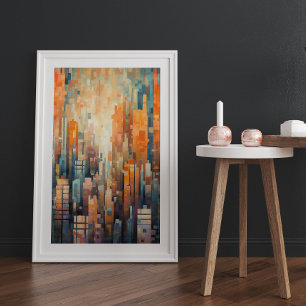 Poster Arquitetura de paisagem abstrato azul e laranja