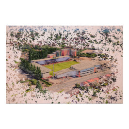 Póster Arquitetura do Estádio de Wrexham Arte em Aquarela