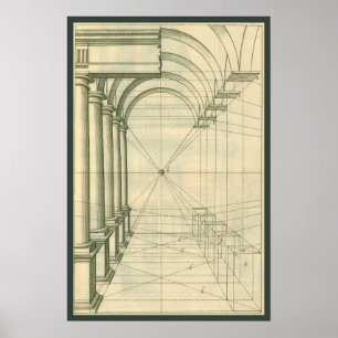 Póster Arquitetura do vintage, perspectiva das colunas