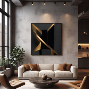 Poster Arquitetura Geométrica Abstrata em Ouro de Luxo