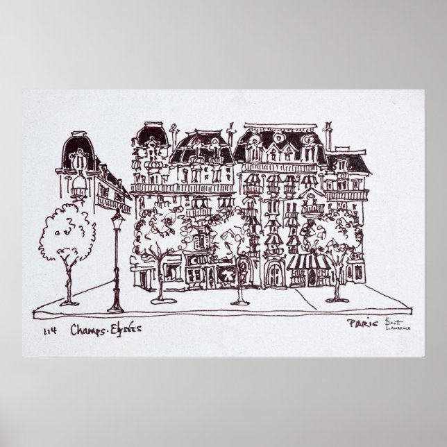 Poster Arquitetura Haussmann | Champs Elysee, Paris (Frente)