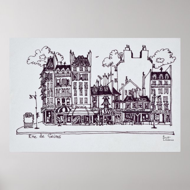 Poster Arquitetura Haussmann | Rue de Sevres (Frente)