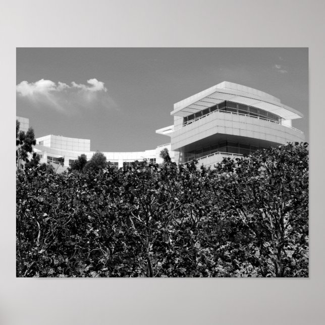 Póster Arquitetura no Getty Center em preto e branco (Frente)