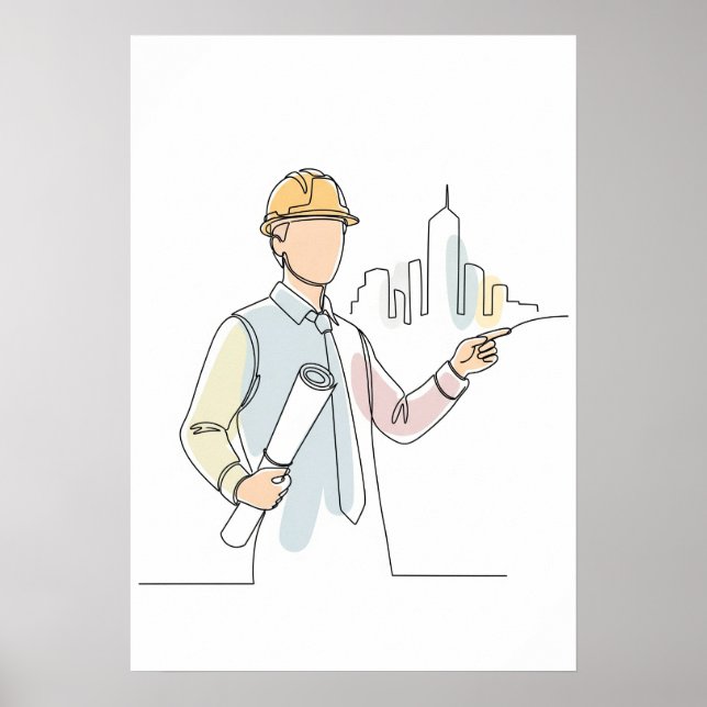 Poster Arquitetura simples de arte de uma linha contínua (Frente)