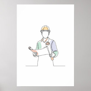 Poster Arquitetura simples de arte de uma linha contínua