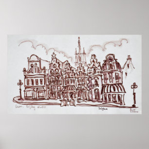 Poster Arquitetura Vrijdagmarkt Gand, Bélgica