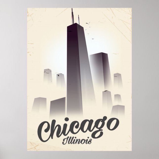 Poster Arranha-céus da viagens vintage de Chicago (Frente)