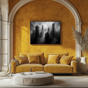 Poster Arranha-céus Majestosos Engolidos pela Névoa Dramá