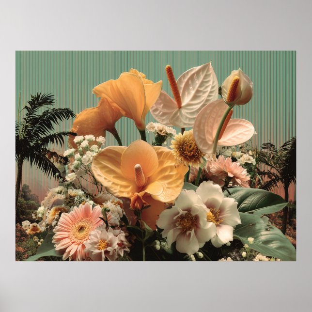 Poster Arranjo Floral de Antúrio e Flores Tropicais (Frente)