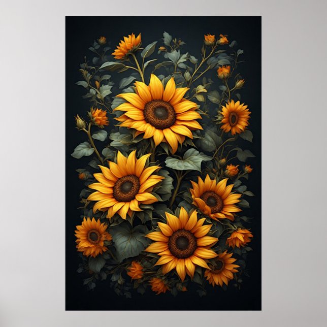Poster Arranjo Floral de Girassóis de Outono (Frente)