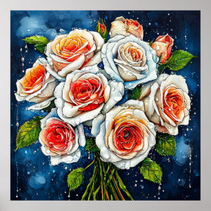 Poster 🌼 Arranjo Floral de Rosas Brancas para Interiores