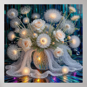 Poster Arranjo Floral Elegante Com Rosas Iluminadas