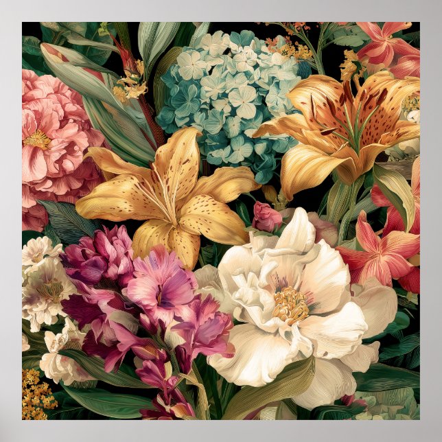 Poster Arranjo Floral Vintage Vibrante (Frente)