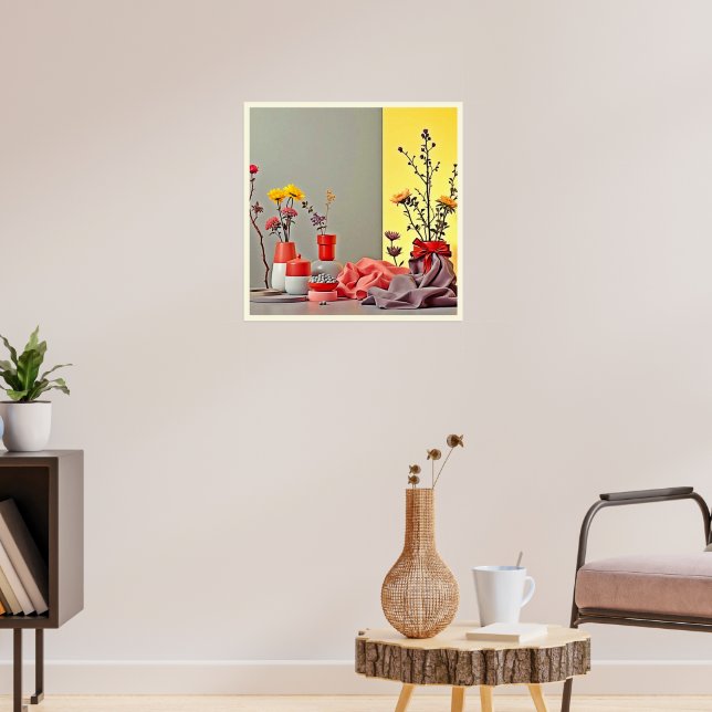 Poster Arranjo Vibrante Amarelo Vermelho Design (Sala de Estar 3)