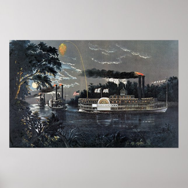 Póster Arredondando uma lenda no Mississippi Steamboat (Frente)