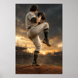 Poster Arremesso de Beisebol ao Pôr do Sol – Esporte Dram