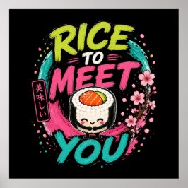 Poster Arroz para Conhecer Você – Design de Sushi Kawaii