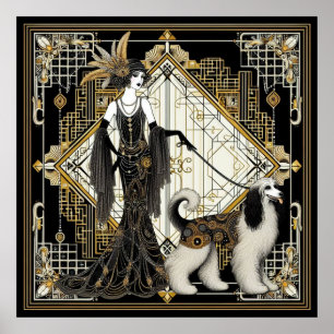 Poster Art Deco 20.o - Senhora Elegante e Cão