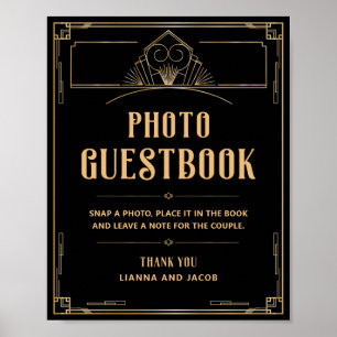 Poster Art Deco 20s Foto de Casamento Dourado Preto Guest