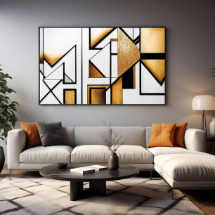 Poster Art Deco Abstrato Dourado e Preto