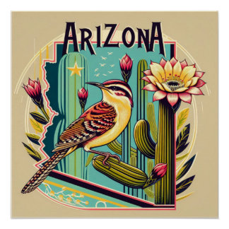 Póster Art Deco Arizona, pássaro e Design