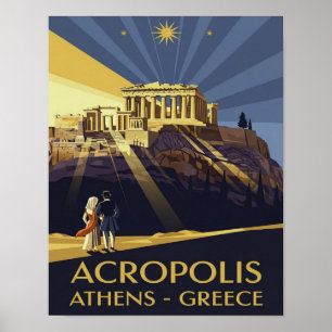 Poster Art Deco Atenas Grécia Acrópole