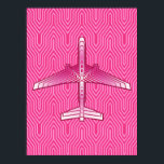 Póster Art Deco Avião, Fuchsia e Pastel Rosa<br><div class="desc">Impressão em uma Arte Deco inspirou o conceito de um plano futurista,  em um gradiente listrado e sedoso de fúchsia profunda a rosa pastel,  em um fundo fuchsia cor-de-rosa profundo,  em Deco</div>
