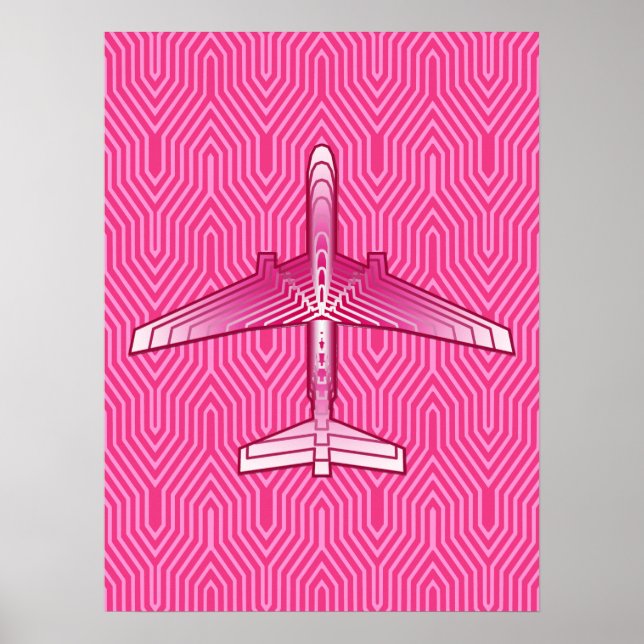 Póster Art Deco Avião, Fuchsia e Pastel Rosa (Frente)