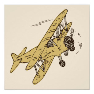 Póster Art Deco Bi-planes - amarelo sem texto.