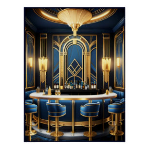 Póster Art Deco Blue Bar.