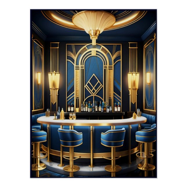 Póster Art Deco Blue Bar. (Frente)