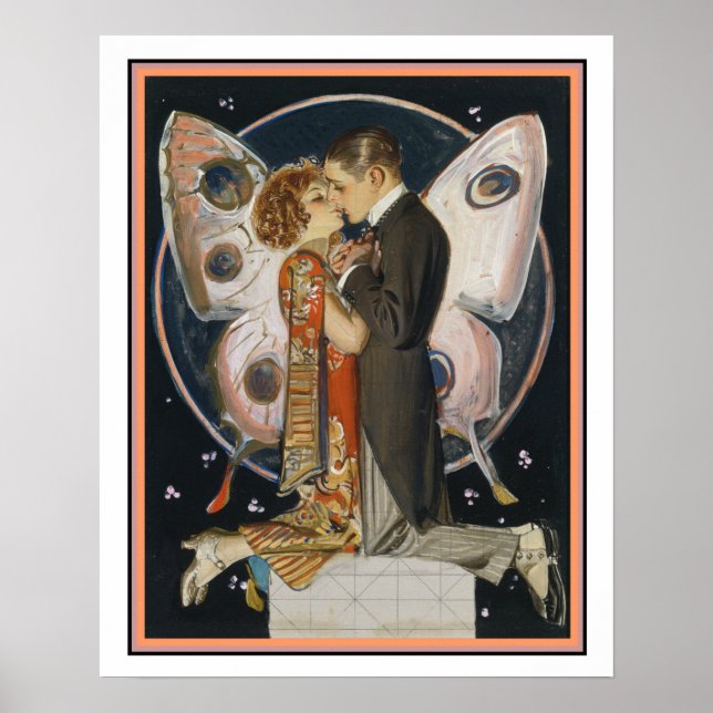 Póster Art Deco Borboleta Casal 16 x 20 (Frente)