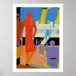 Póster Art Deco Botal<br><div class="desc">Vintage art deco ocean liner poster mostrando o embarque de um navio ao lado do cais.</div>