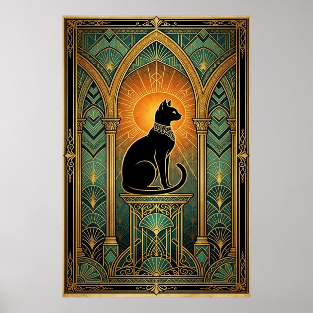 Poster Art Deco Celestial Solstice Cat Wall Art (Frente)