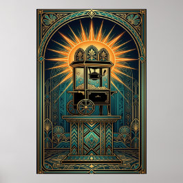 Poster Art Deco Cinema Popcorn Machine Gold & Teal