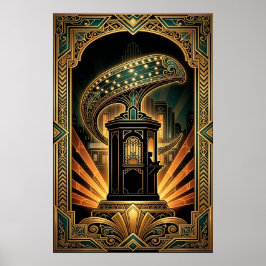 Poster Art Deco Clapperboard Cyborg Silhouette Art