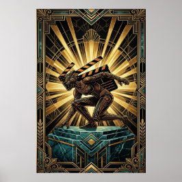 Poster Art Deco Clapperboard Cyborg Silhouette Art