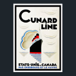 Póster Art Deco Cunard Line<br><div class="desc">Vintage Art Deco poster de viagens de um serviço transatlântico de Cunard Line em publicidade francesa para "Etats-Unis et Canada par Cherbourg et Le Havre"</div>