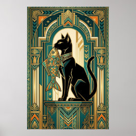 Poster Art Deco Curtain Climbing Cat Wall Art