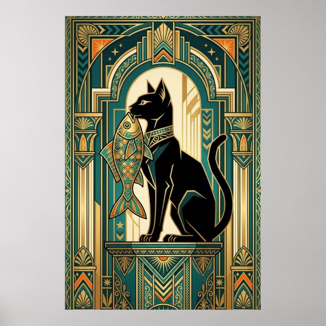 Poster Art Deco Curtain Climbing Cat Wall Art (Frente)