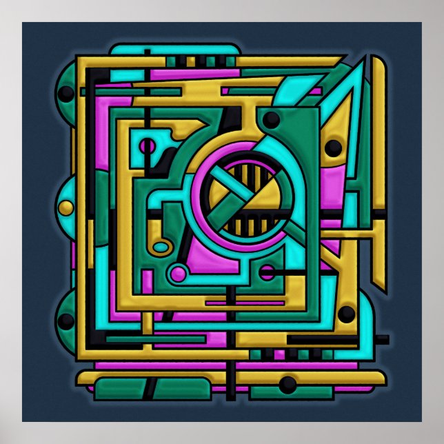 Poster Art Deco Cyberpunk Fusão Geométrica (Frente)