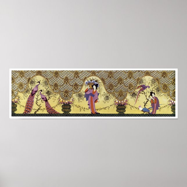 Póster Art Deco - Damas Japonesas e Peacocks (Frente)