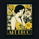 Póster Art Deco Day Woman & Flowers<br><div class="desc">Celebrar o Dia do Deco de Arte com um design de Deco de Arte com uma mulher cercada por flores amarelas e creme.</div>