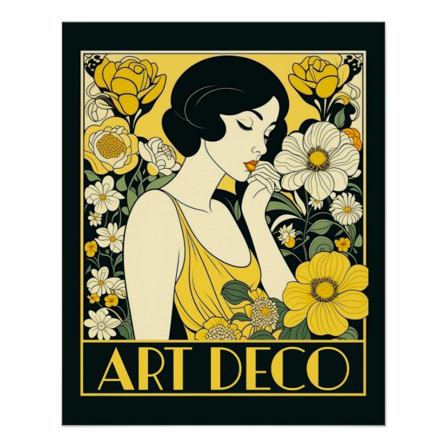 Póster Art Deco Day Woman & Flowers (Frente)