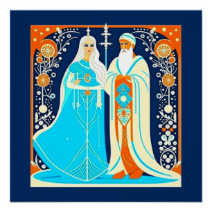 Póster Art Deco Ded Moroz e Snow Maiden