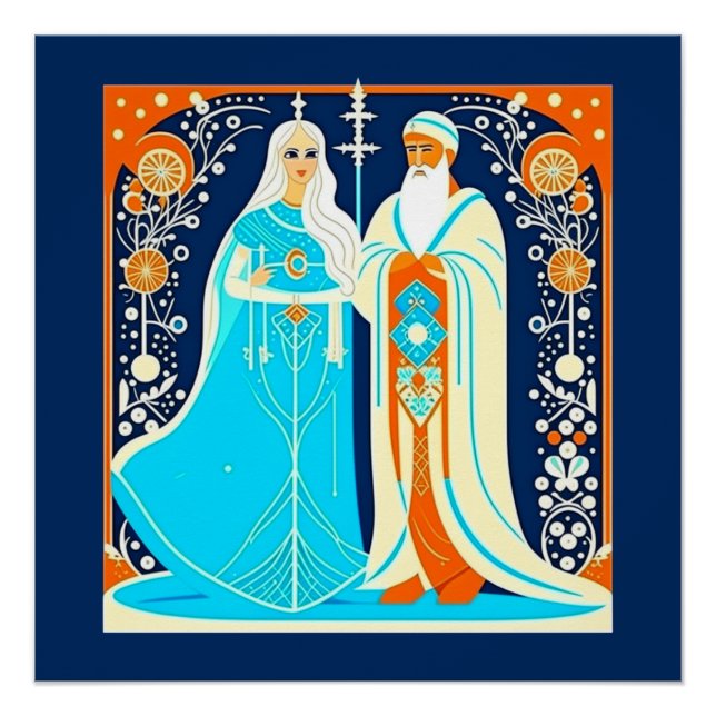 Póster Art Deco Ded Moroz e Snow Maiden (Frente)