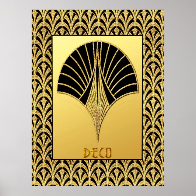 Poster Art Deco Design de ventilador preto e Dourado (Frente)