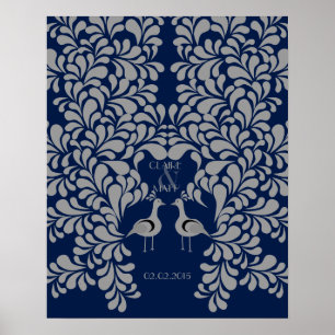 Póster Art deco do pavão que wedding o livro de hóspede
