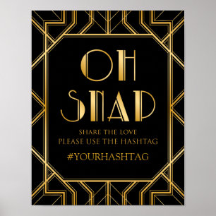 Póster Art deco do sinal   Gatsby do casamento de Hashtag